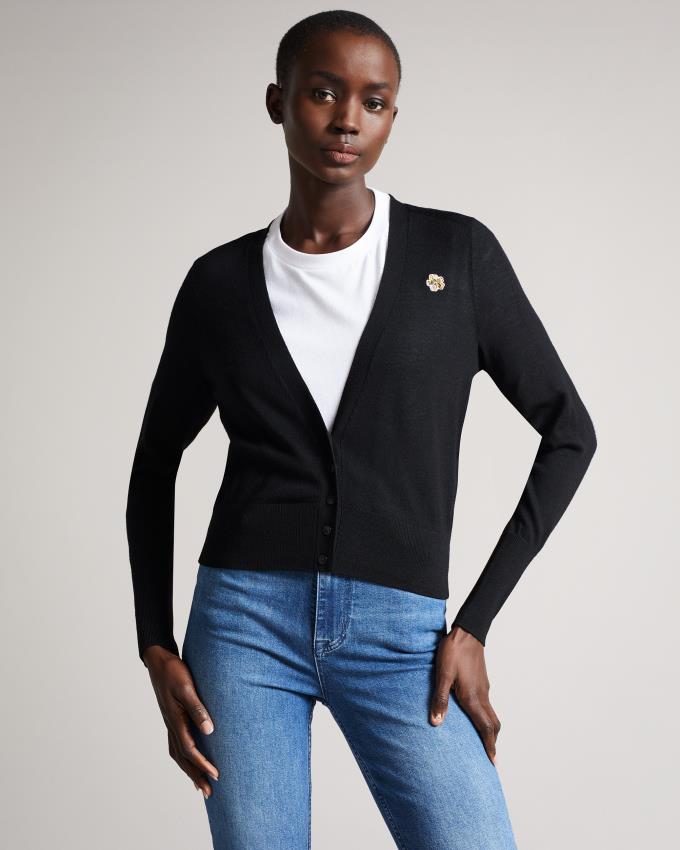 Cardigan Ted Baker Merino Low V Noir Femme | BFJ-63022164